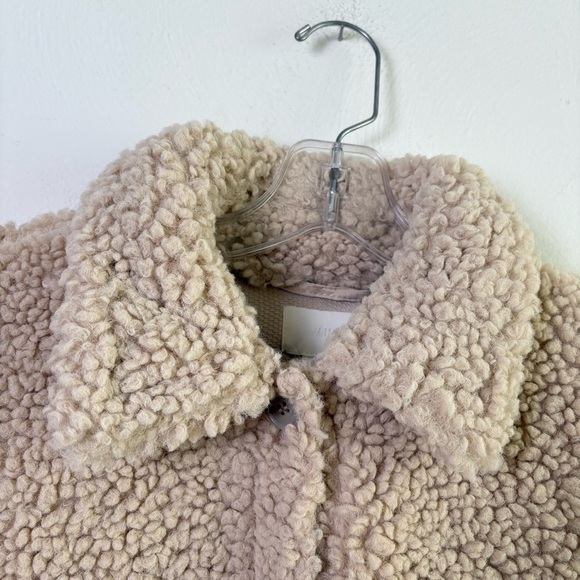 H&M Oversized Teddy Shacket Faux Sherpa Double Pocket Button Down Neutral XS NEW - Picture 6 of 17